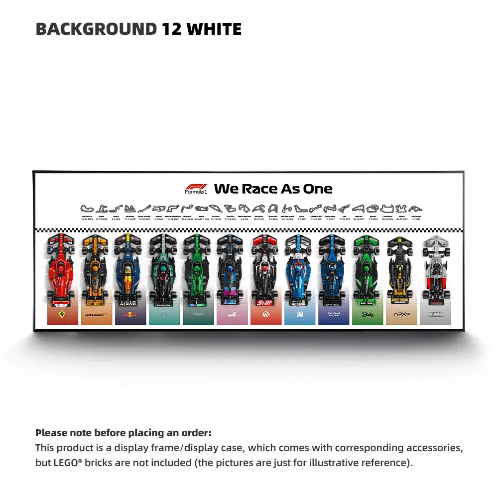 Wall Display Frame for LEGO® 12 x F1 Speed Champions F1 Cars